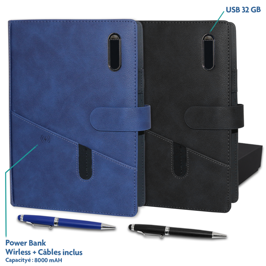 coffret  note book  avec powerbank et usb inclus