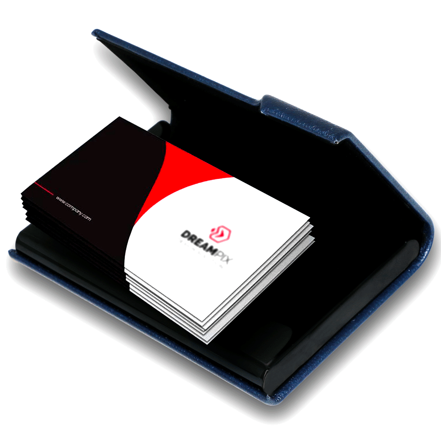 porte-cartes de visite en similicuir et métal