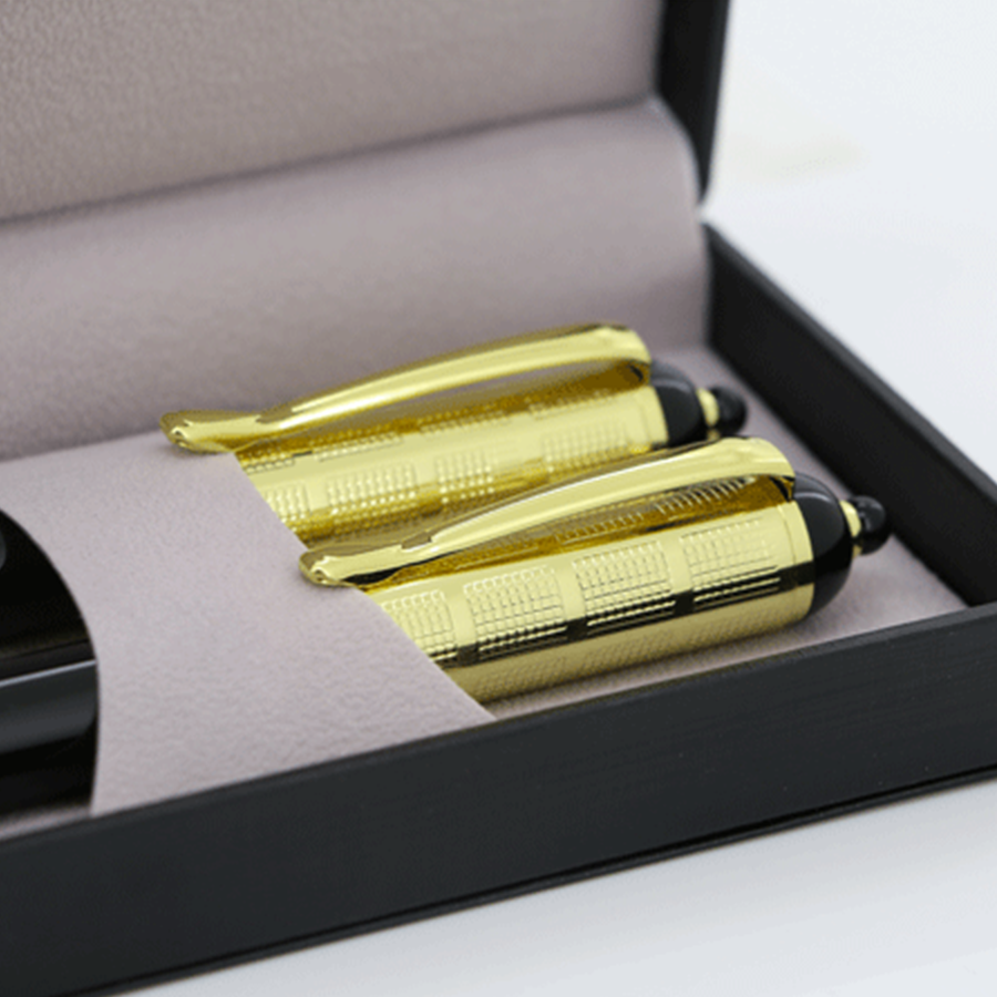 parure de stylos dorés avec boite