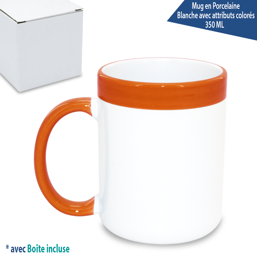 mug en porcelaine blanche avec attributs colorés 350 ml