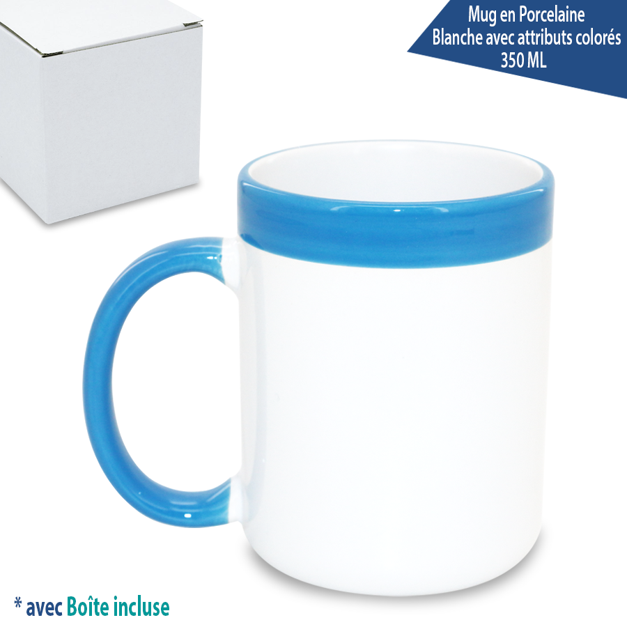 mug en porcelaine blanche avec attributs colorés 350 ml
